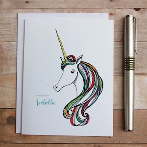 Biglietti personalizzati Unicorn Bust Note Cards - Unicorn Rainbow Mane Cards, Fantasy Cards, Unicorn Gift, Unicorn Thank You Note, Gift for Girls Tween