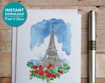 Eiffel Towe Birthday Instant Download Birthday Card