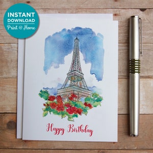 Tarjeta de cumpleaños de descarga instantánea de cumpleaños de la Torre Eiffel