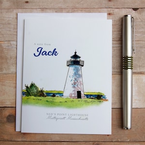 Cartões de nota personalizados do farol-cartões de farol de ponto de Ned, cartões de nota náuticos, farol obrigado presente de nota