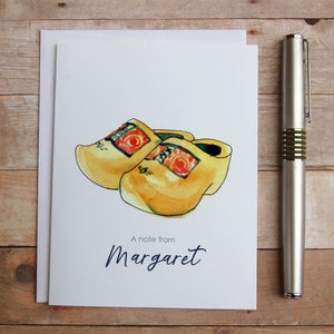 Tarjetas de notas de zapatos holandeses personalizados - Tarjeta de zapatos holandeses de madera, regalo de zueco de madera, tarjetas de notas inspiradas en Ámsterdam, Notas de agradecimiento de los Países Bajos