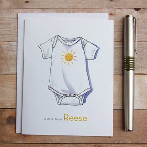 Biglietti personalizzati Sun Onesie Note Cards - Baby Boy Girl Gift, Gender Neutral Baby Thank You Gift, Newborn thank you note gift, Sunshine Onesie