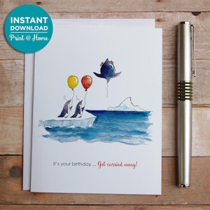 Penguin Birthday Card - Digital Download - Print at Home