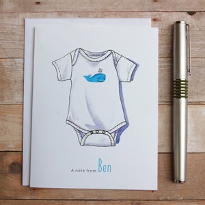 Cartes de notes personnalisées Blue Whale Onesie - Cadeau bébé garçon, Cadeau bébé Note merci, Cadeau Note merci nouveau-né, Blue Whale Onesie