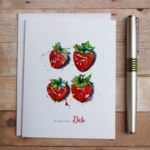 Personalisierte Erdbeer Grußkarten - Sommer Grußkarten, Sommer Hostessen Geschenk, Mitarbeiter Geschenk, Lehrer Geschenk, Aquarell Erdbeere Danke