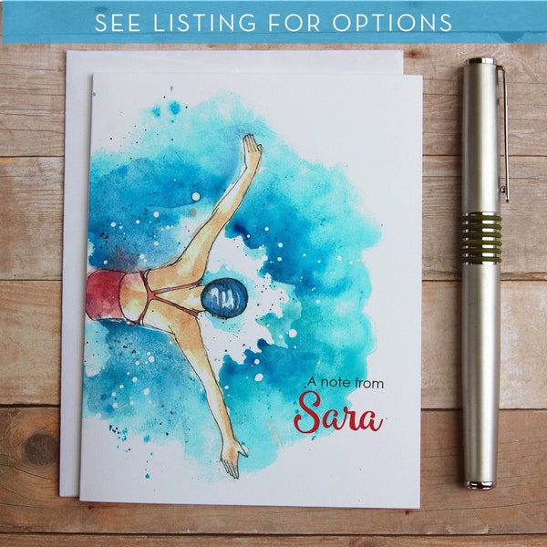 Personalized Swimmer Note Cards -  swim coach thank you gift, swim team gift, watercolor swimmer, aquatics thank you gift, watercolor swim