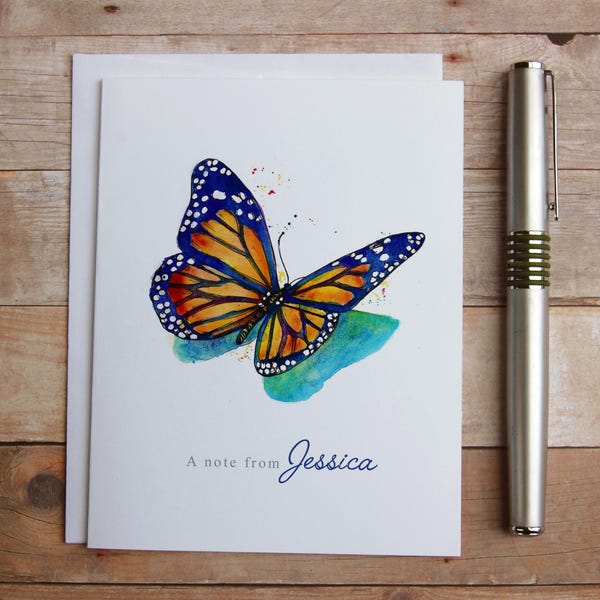 Personalized Butterfly Note Cards - Butterfly thank you notes, Unique note cards, watercolor monarch butterfly, notes for mom grandama aunt