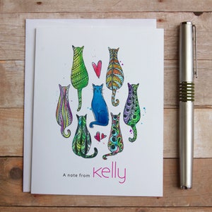 Groovy Cats Personalisierte Grußkarten - Zentangle Wasserfarbe Katzen, Geschenk für Katzenliebhaber, Dankesschreiben, groovy einzigartige Grußkarten, i love cats