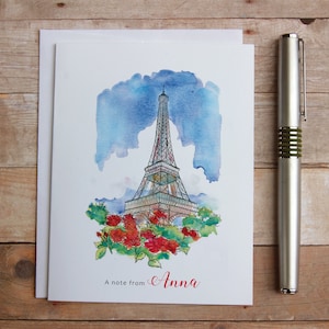 Eiffelturm Notizkarten personalisiert - Tour D'Eiffel, Paris Notizkarten, Eiffelturm Paris Danke, Notizkarten Frankreich, Aquarell Paris