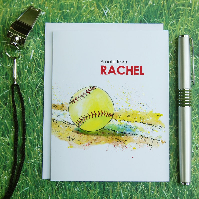 Thank You Note Softball Coach Gift Softball Teammate Gift Softball Team Gift Personalized Softball Note Cards Watercolor Softball Card