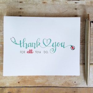 Cartes de remerciement stéthoscope pour tout ce que vous faites - Note de remerciement pour les médecins, les infirmières, les professionnels de la santé et les travailleurs médicaux