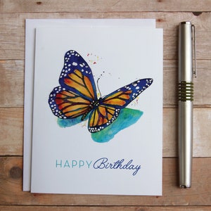 Schmetterling Geburtstagskarte - Whimsical Aquarell Monarch Schmetterling Geburtstagskarte, Schmetterling Geburtstagswünsche, Monarch Schmetterling