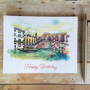 Carte d'anniversaire Venise - Carte d'anniversaire Pont du Rialto, Carte d'anniversaire Italie