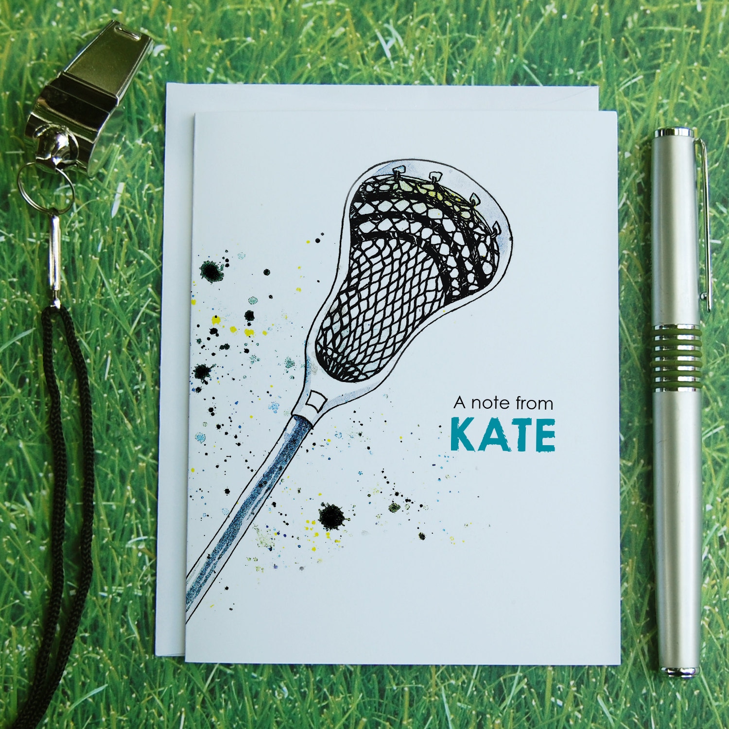 Personalized Lacrosse Note Cards Watercolor Lacrosse Card Etsy