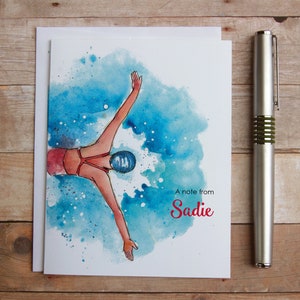 Personalized Swimmer Note Cards swim coach thank you gift, swim team gift, watercolor swimmer, aquatics thank you gift, watercolor swim image 3