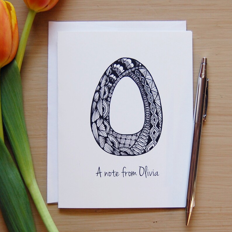 Personalized Note Cards O Monogram Zentangle Note Card Thank - Etsy