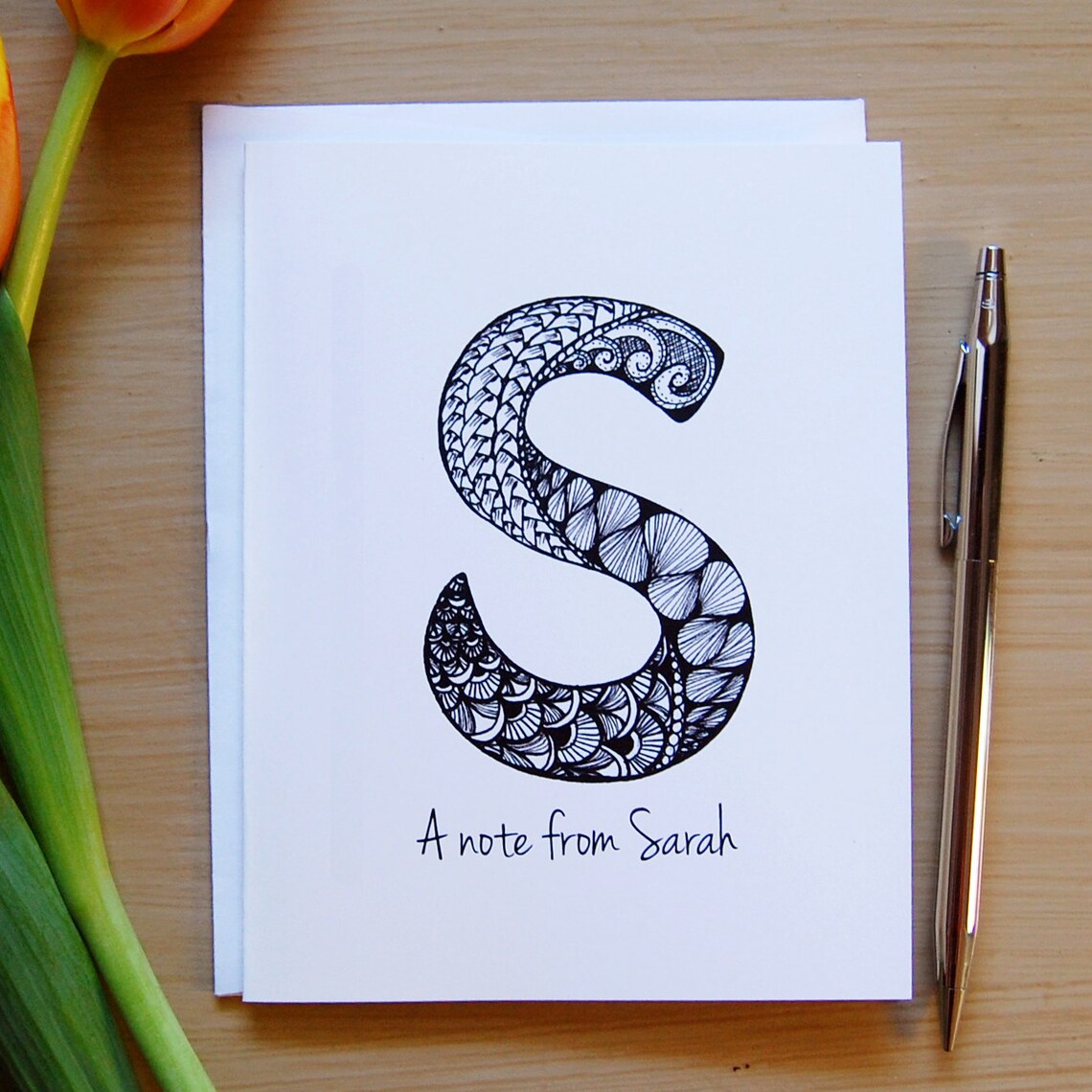 Personalized Note Cards S Monogram Zentangle Note Card Thank | Etsy