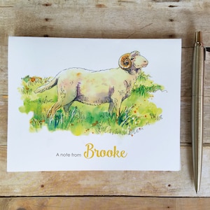 Biglietti personalizzati Ram Note - Ram Sheep Thank You Notes, Farm Note Cards, Sheep Ram Watercolor, Sheep Ram Pasture, Aries Note Card