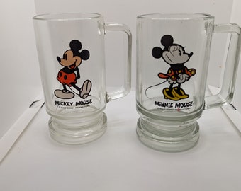 Set of 2 Mickey & Minnie Mouse Vintage Glasses