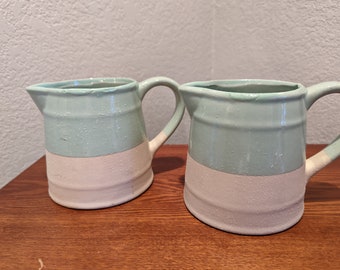 Stoneware Mint Green and White Pitcher - 2 Available