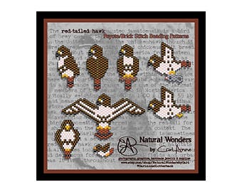 Red-tailed Hawk (8pc) brick / peyote stitch patterns for pendants, charms, earrings, Natural Wonders by CariAnne, NWBC