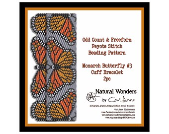 Monarch Butterfly Cuff Bracelet odd count peyote stitch pattern 2 pack, butterfly bracelet beading pattern, monarch butterfly jewelry, NWBC
