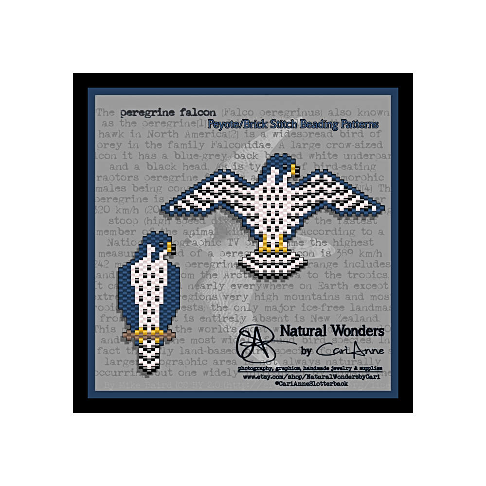 インディアンブローチ✴︎Peyote Bird Designs イーグル Peregrine Falcon (l-2pc) Brick / Peyote Stitch Beading Pattern for