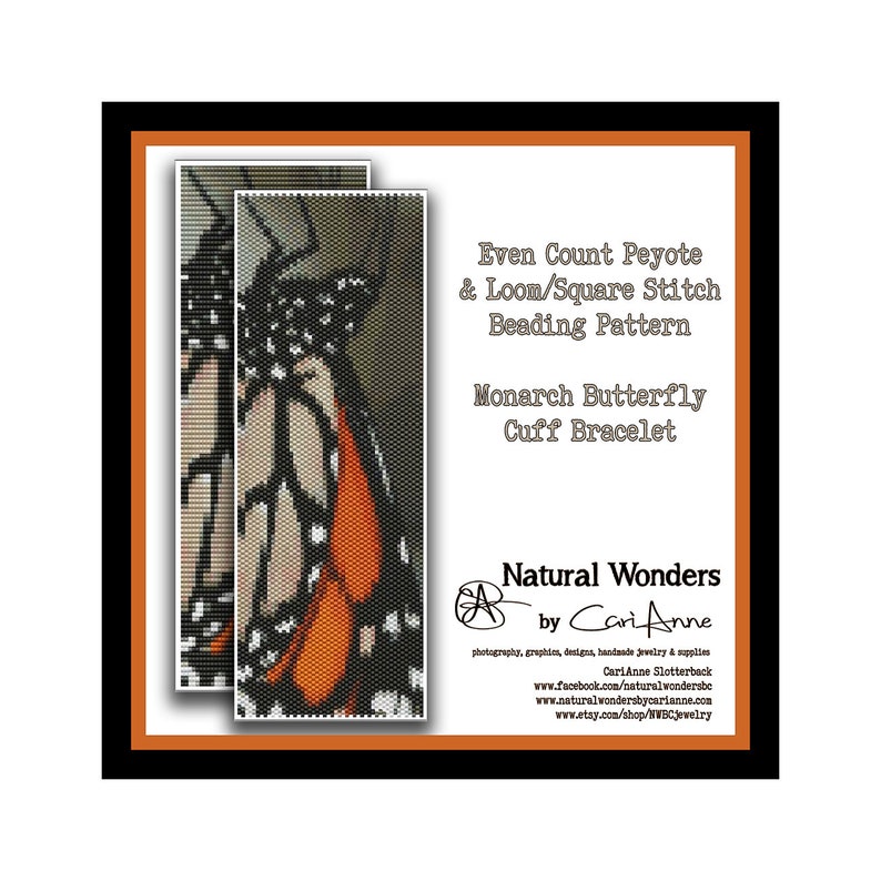 cuff bracelet pattern monarch butterfly pattern butterfly bracelet Monarch Butterfly Cuff Bracelet Loom /& Peyote stitch beading pattern