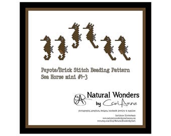 Seahorse 6 pc Beading Patterns - animal brick & peyote stitch delica seed bead beading pattern for jewelry, ornaments, accessories