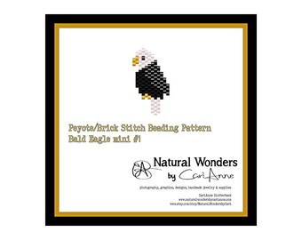 Bald Eagle (#m1) brick / peyote stitch pattern for pendants, charms, earrings, pins, keychains, zipper pulls, ornaments, brooches