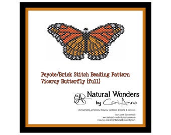 Viceroy Butterfly Beading Pattern - peyote/brick stitch beading pattern, beaded butterfly, nature inspired jewelry pattern, garden insects