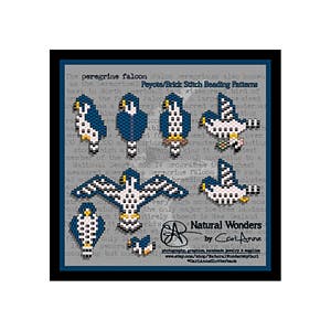 Peregrine Falcon (8pc) brick / peyote stitch beading patterns for pendants, charms, earrings
