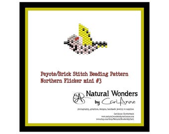 Northern Flicker (#m3) brick / peyote stitch beading pattern for pendants, charms, pins, earrings, woodpecker beading pattern, bird pattern