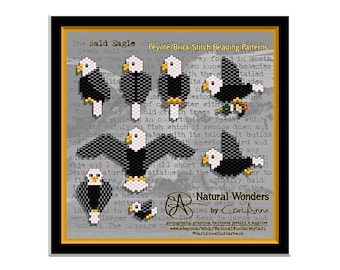 Bald Eagle (8pc) peyote / brick stitch beading patterns for pendants, charms, earrings, pins, keychains, ornaments
