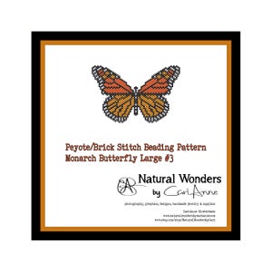 Monarch Butterfly Large #3 Pendant brick / peyote stitch beading pattern, garden insect inspired jewelry pattern, butterfly pattern, nature