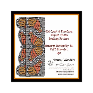 Monarch Butterfly Cuff Bracelet 2 pack - freeform & odd count peyote stitch beading patterns, butterfly bracelet pattern, nature inspired