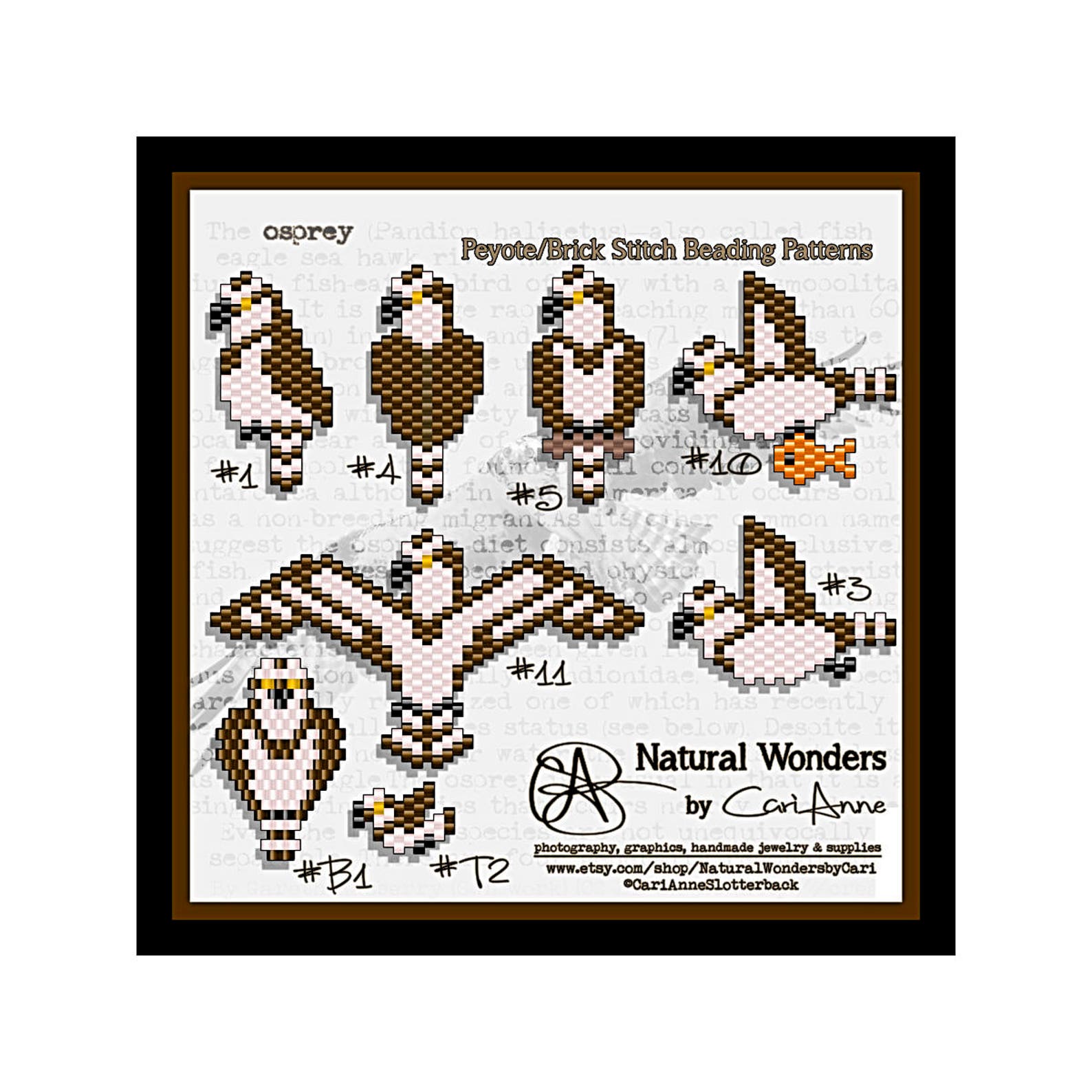 Osprey m10 Brick / Peyote Stitch Pattern for Pendants, Charms, Earrings