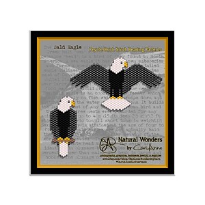 May include: Two black and white beading patterns of bald eagles with yellow beaks and white heads. The patterns are titled "Peyote/Brick Stitch Beading Patterns" and "Natural Wonders by Cari Anne".