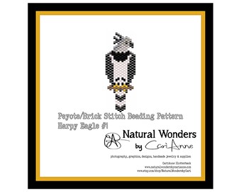 Harpy Eagle (#L1) brick / peyote stitch pattern for pendants, pins, broaches, accessories, bird, raptor, eagle