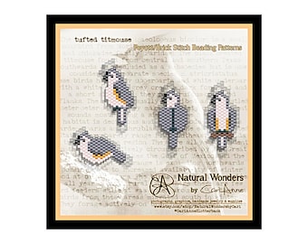 Tufted Titmouse (perched) brick / peyote stitch pattern for pendants, charms, earrings
