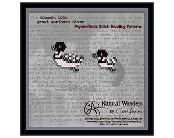 Common Loon mini 2pc peyote/brick stitch patterns for pendants, charms, earrings, pins, bird pattern, waterfowl, seabirds, ducks