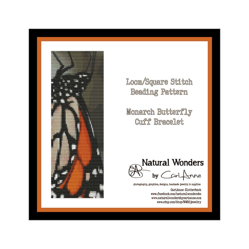 cuff bracelet pattern monarch butterfly pattern butterfly bracelet Monarch Butterfly Cuff Bracelet Loom /& Peyote stitch beading pattern
