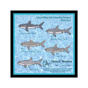 Shark 5pc Beading Pattern - brick stitch patterns - beaded shark, marine life inspired jewelry