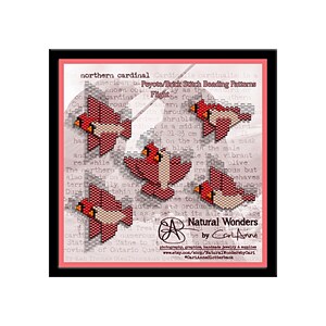 Northern Cardinals (flight) brick / peyote stitch patterns for pendants, charms, earrings