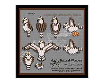 Osprey (8pc) brick / peyote stitch patterns for pendants, charms, earrings, raptor, bird