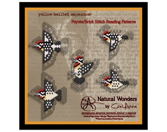 Mini Yellow-bellied Sapsucker flight pattern 5 pack beading patterns for pendants, charms, earrings, woodpecker beading patterns, birds