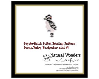 Downy/Hairy Woodpecker (#m1) beading pattern for pendants, charms, earrings, pins, bird pattern, woodpecker pattern, nature inspired