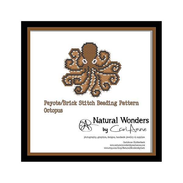 Octopus Beading Pattern - brick stitch pattern for pendant, bracelet, brooch - marine life pattern, ocean life pattern