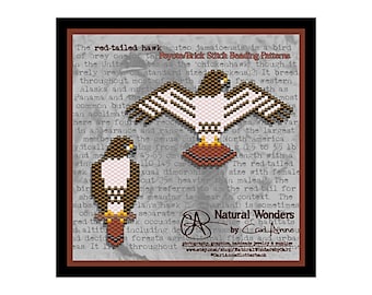 Red-tailed Hawk (#L-2pc) brick / peyote stitch beading pattern for pendants, broaches, keychains, ornaments, accessories