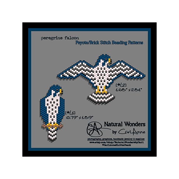 インディアンブローチ✴︎Peyote Bird Designs イーグル Peregrine Falcon (l-2pc) Brick / Peyote Stitch Beading Pattern for